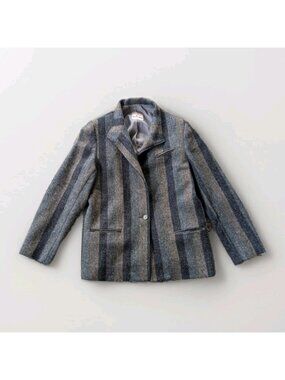 Vintage Bianca Wool Jacket Size 14 Flecked Tweed Striped Made in Canada Donegal